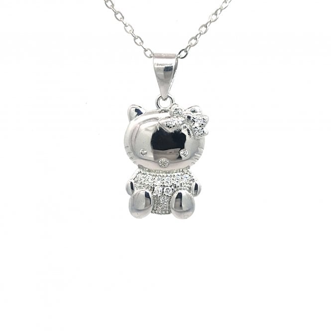 Faith Sterling Silver  CZ Hello Kitty Necklace 1.2 x 1.6cm, 16-18