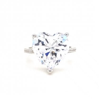 Faith Sterling Silver CZ Large Heart Solitaire with CZ Shoulders Ring