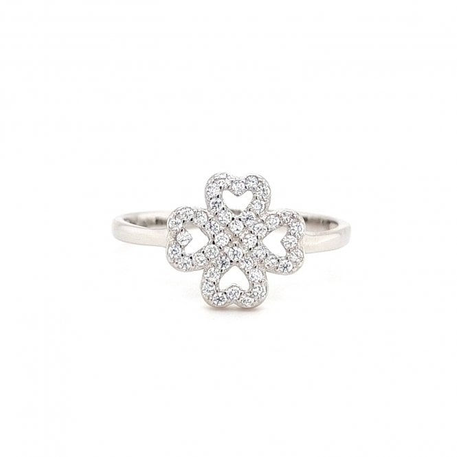 Faith Sterling Silver  CZ Open 4 Heart Clover Ring