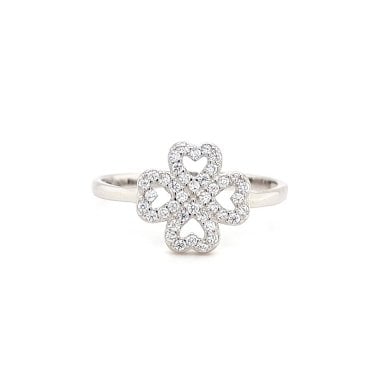Faith Sterling Silver CZ Open 4 Heart Clover Ring