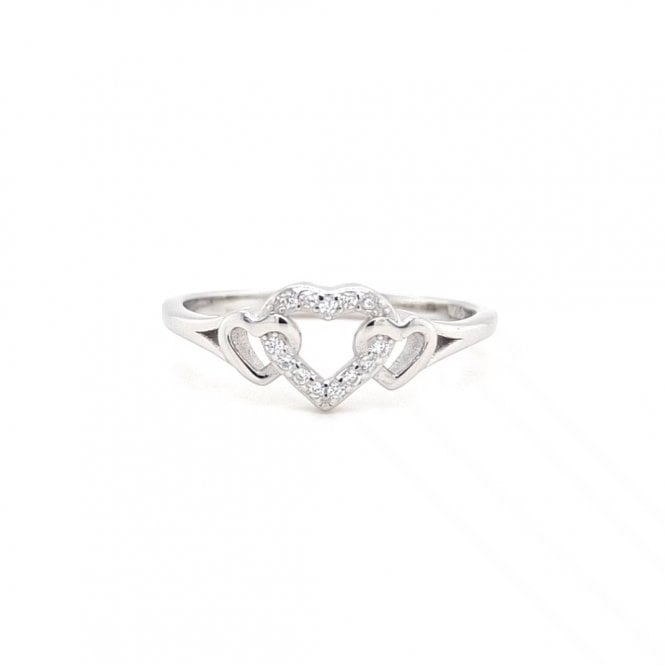 Faith Sterling Silver  CZ Open Heart Centre with Plain Open Heart Sides Ring