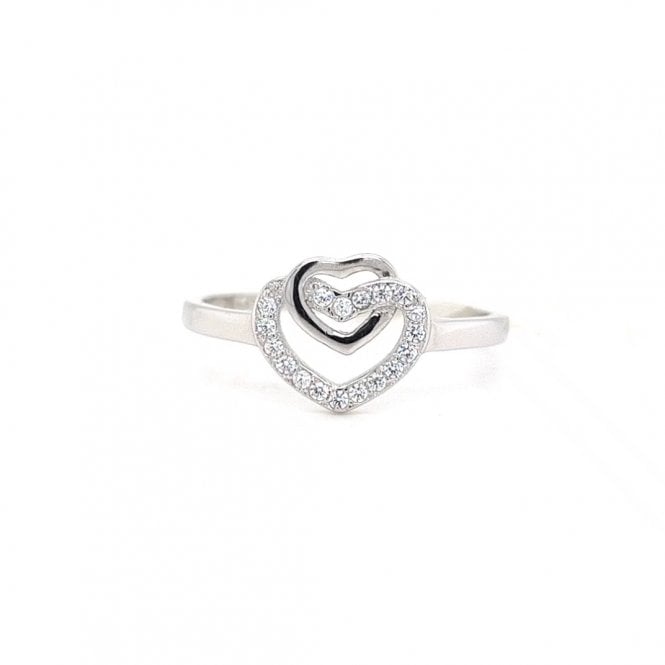 Faith Sterling Silver  CZ Open Heart with Plain Open Heart Entwined Ring