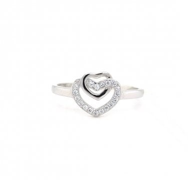 Faith Sterling Silver CZ Open Heart with Plain Open Heart Entwined Ring