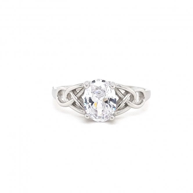 Faith Sterling Silver  CZ Oval Celtic Design Ring 