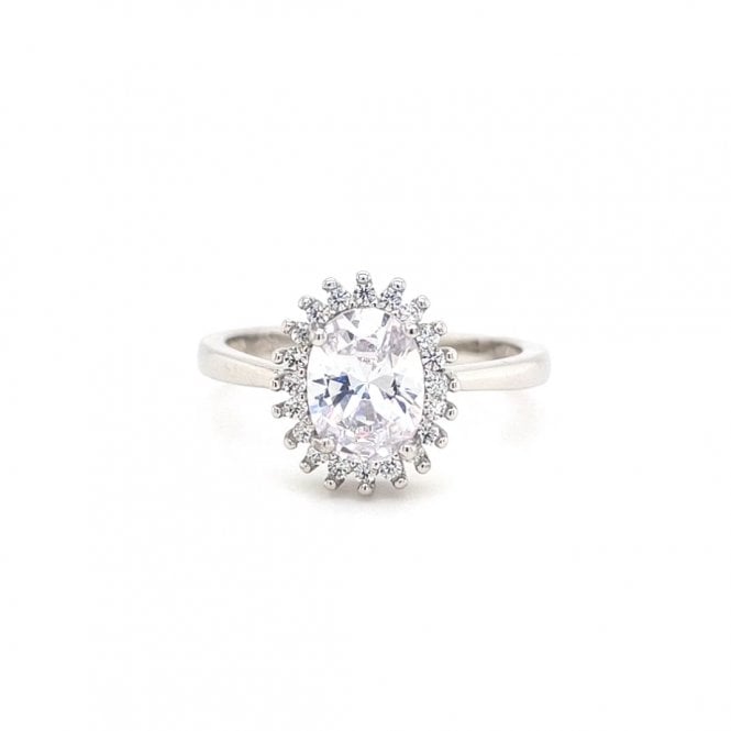 Faith Sterling Silver  CZ Oval Centre with Claw Set CZ Halo Ring