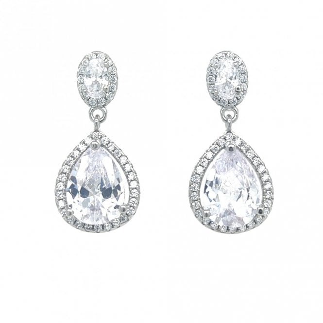 Faith Sterling Silver  CZ Oval Halo Stud with Large Pear Halo Drop Earrings 2.4 x 1.2cm 