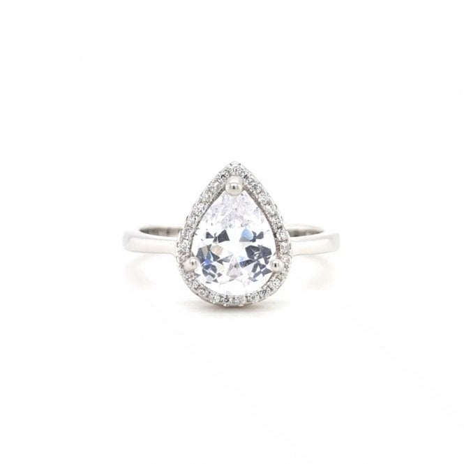 Faith Sterling Silver  CZ Pear Halo Ring