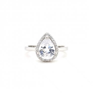 Faith Sterling Silver CZ Pear Halo Ring