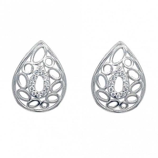 Faith Sterling Silver  CZ Pear Open Centre with Plain Pear Surround Drop Earrings 1.2 x 1.5cm