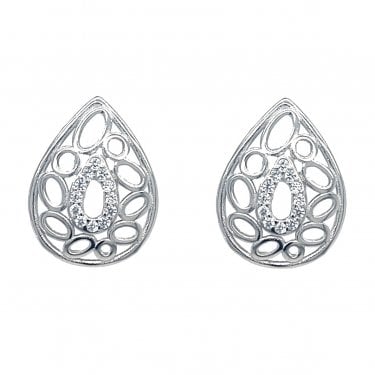 Faith Sterling Silver CZ Pear Open Centre with Plain Pear Surround Drop Earrings 1.2 x 1.5cm