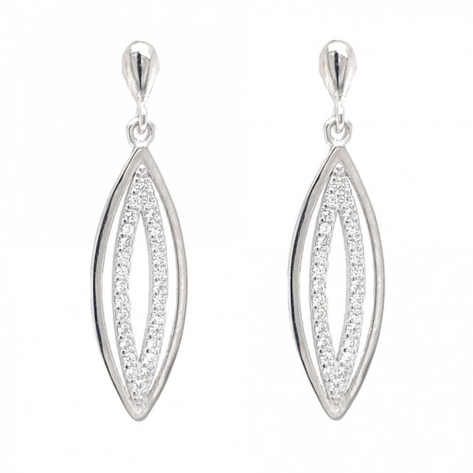 Faith Sterling Silver  CZ Plain Stud with Open CZ Marquise & Plain Surround Drop Earrings 0.8 x 3.2cm
