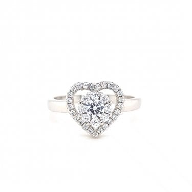 Faith Sterling Silver CZ Round Centre Heart Halo Ring