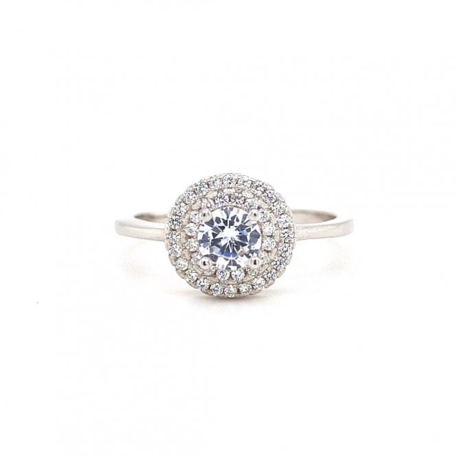 Faith Sterling Silver  CZ Round Centre with Double CZ Halo Ring