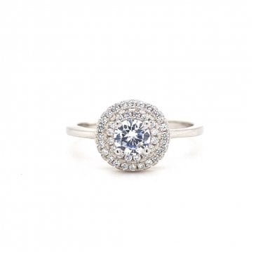 Faith Sterling Silver CZ Round Centre with Double CZ Halo Ring