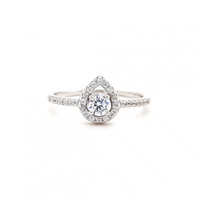 Faith Sterling Silver  CZ Round Centre with Floating Pear Halo Ring