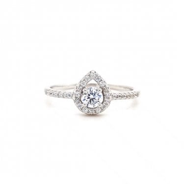 Faith Sterling Silver CZ Round Centre with Floating Pear Halo Ring