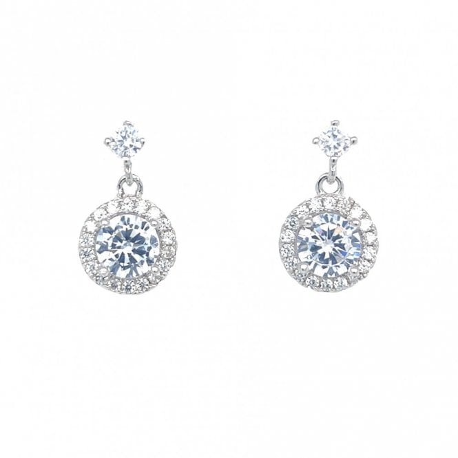 Faith Sterling Silver  CZ Round Halo Drop Earrings 1.4 x 0.8cm 