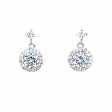 Faith Sterling Silver CZ Round Halo Drop Earrings 1.4 x 0.8cm 