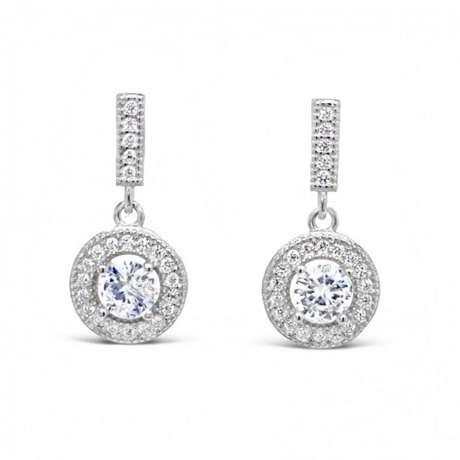 Faith Sterling Silver  CZ Round Halo Drop Earrings 2.1 x 1cm 