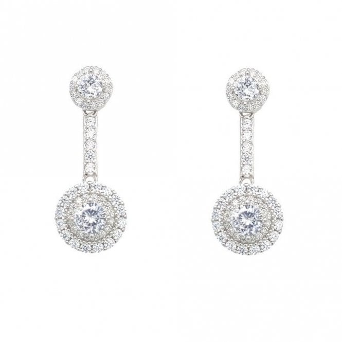 Faith Sterling Silver  CZ Round Halo Stud, CZ Bar & Round Halo Drop Earrings 1 x 2.9cm