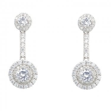 Faith Sterling Silver CZ Round Halo Stud, CZ Bar & Round Halo Drop Earrings 1 x 2.9cm