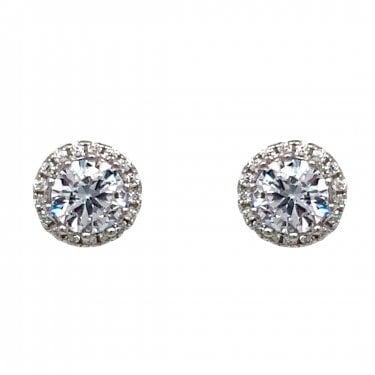 Faith Sterling Silver CZ Round Halo Stud Earrings 0.8cm x 0.8cm