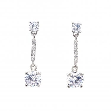 Faith Sterling Silver CZ Round Stud Drop Earrings 2.6 x 0.6cm 