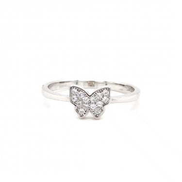 Faith Sterling Silver CZ Rubover Butterfly Ring