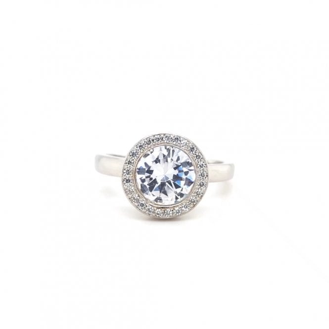 Faith Sterling Silver  CZ Single Halo Round Ring