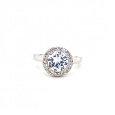 Faith Sterling Silver CZ Single Halo Round Ring