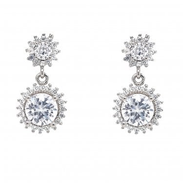 Faith Sterling Silver CZ Small Round Halo with Large Round Halo Drop Earrings 1 x 1.8cm