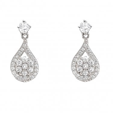 Faith Sterling Silver CZ Stud with CZ Teardrop Cluster Drop Earrings 0.8 x 1.6cm