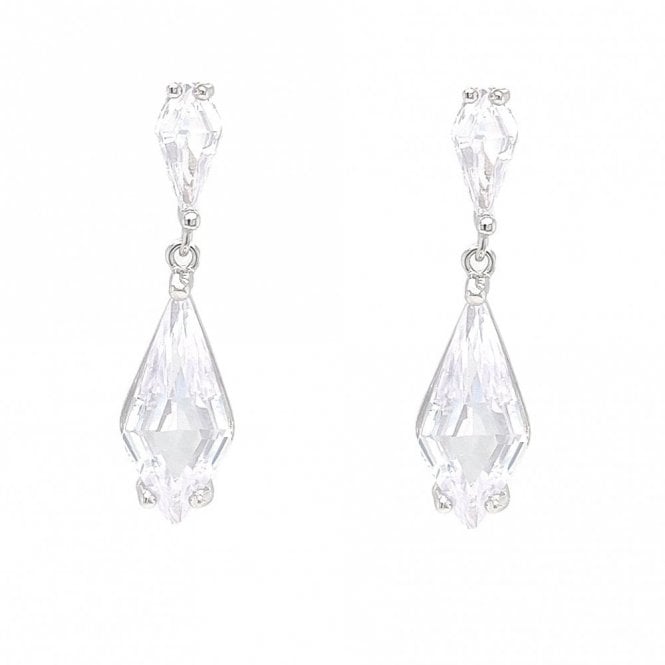 Faith Sterling Silver  CZ Stud with Large Diamond Shaped Drop Earrings 0.7 x 2.5cm
