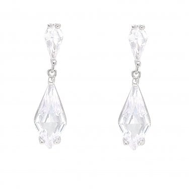 Faith Sterling Silver CZ Stud with Large Diamond Shaped Drop Earrings 0.7 x 2.5cm