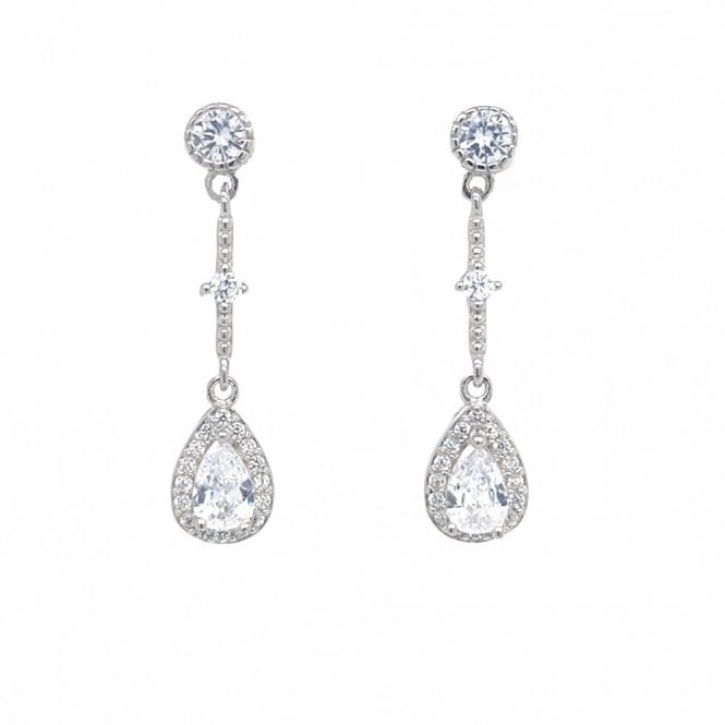 Faith Sterling Silver  CZ Stud with Pear Halo Drop Earrings 2.6 x 0.6cm 