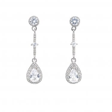 Faith Sterling Silver CZ Stud with Pear Halo Drop Earrings 2.6 x 0.6cm 