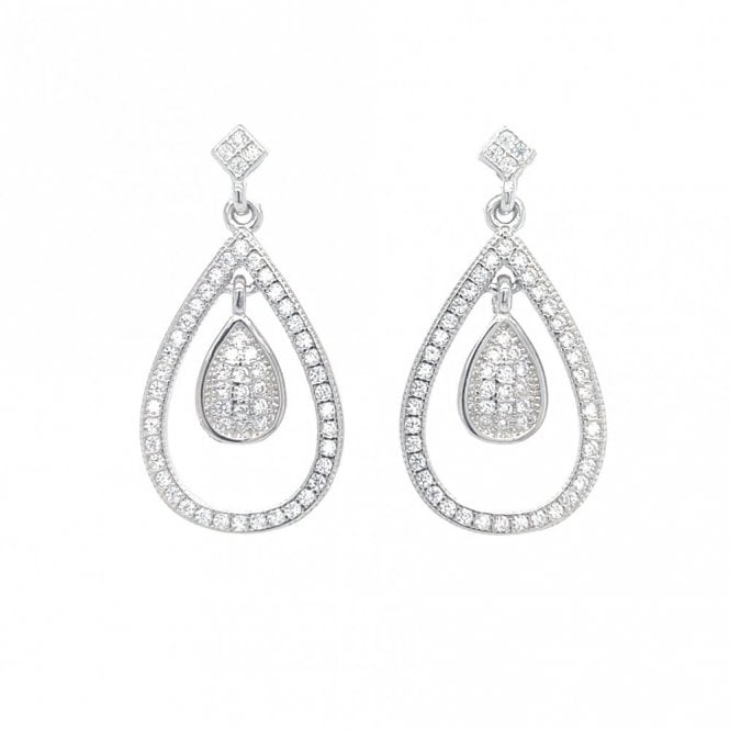 Faith Sterling Silver  CZ Teardrop Drop Earrings 1.2 x 2.6cm