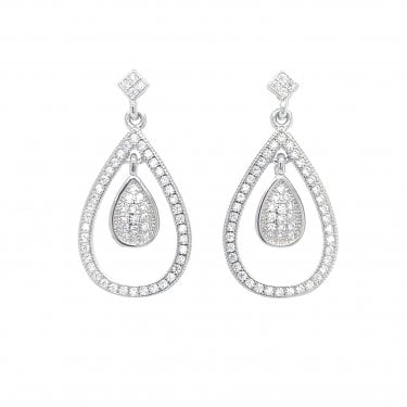 Faith Sterling Silver CZ Teardrop Drop Earrings 1.2 x 2.6cm