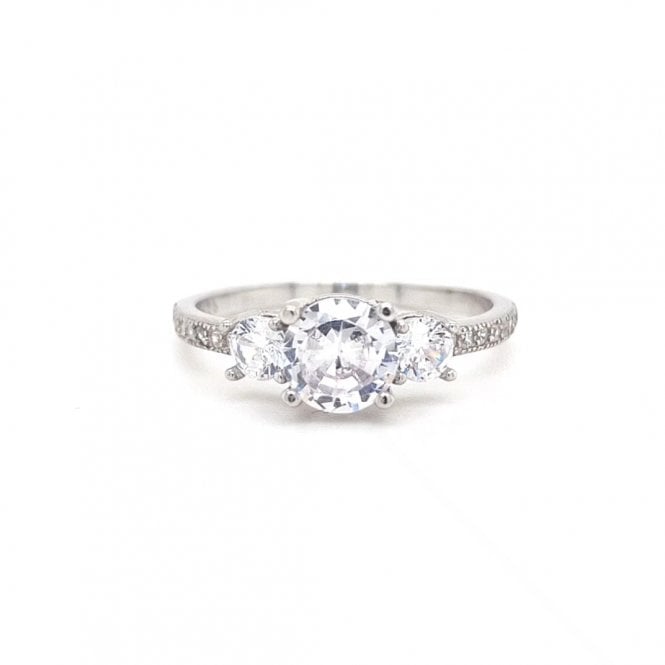 Faith Sterling Silver  CZ Trilogy with Pavé Shoulders Ring