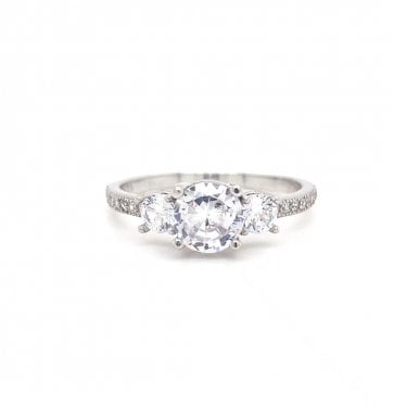 Faith Sterling Silver CZ Trilogy with Pavé Shoulders Ring