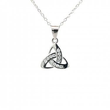 Faith Sterling Silver CZ Trinity Knot Necklace 1.2 x 1.2cm, 16-18"