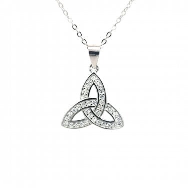 Faith Sterling Silver CZ Trinity Knot Necklace 1.6 x 1.4cm, 16-18"