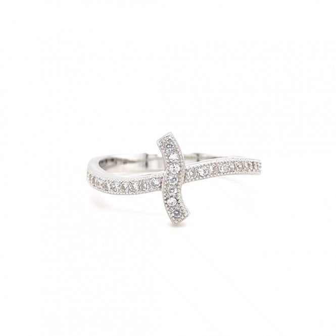 Faith Sterling Silver  CZ Wavy Cross Ring