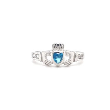 Faith Sterling Silver December Birthstone Claddagh Ring 