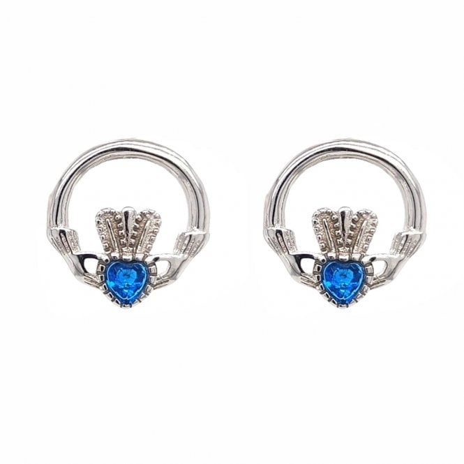 Faith Sterling Silver  December Birthstone Claddagh Stud Earrings 1.2 x 1.2cm 