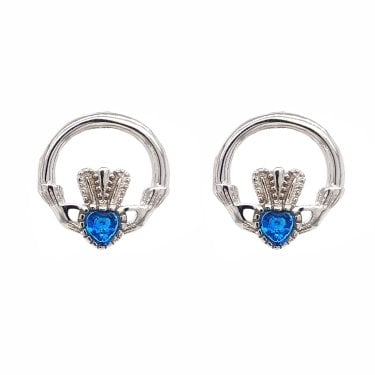 Faith Sterling Silver December Birthstone Claddagh Stud Earrings 1.2 x 1.2cm 