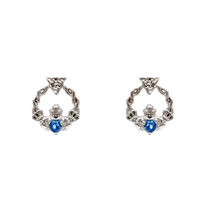 Faith Sterling Silver  December Birthstone Claddagh with Celtic Knot Detail Stud Earrings 0.9 x 1.1cm