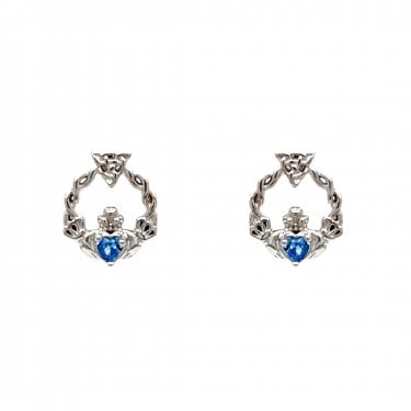 Faith Sterling Silver December Birthstone Claddagh with Celtic Knot Detail Stud Earrings 0.9 x 1.1cm