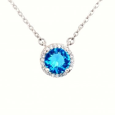 Faith Sterling Silver December Birthstone CZ Halo Necklace 0.8 x 0.8cm, 16-18"