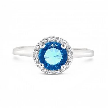 Faith Sterling Silver December Birthstone CZ Halo Ring
